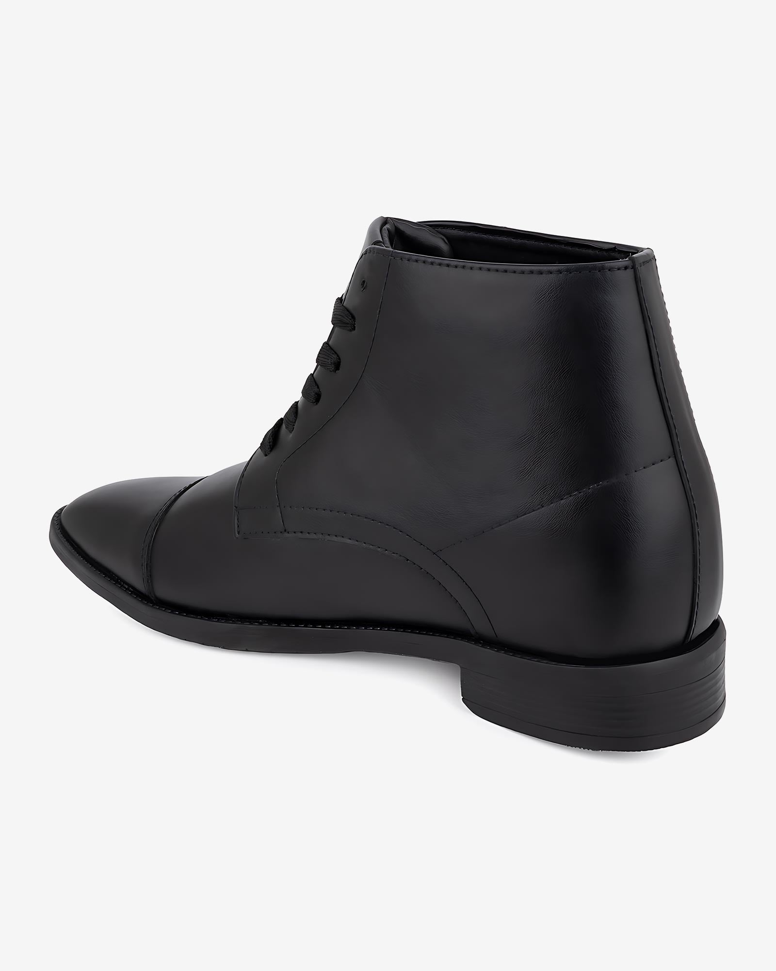 Back angled view of Hitoes Darsel black formal boots with hidden height lift