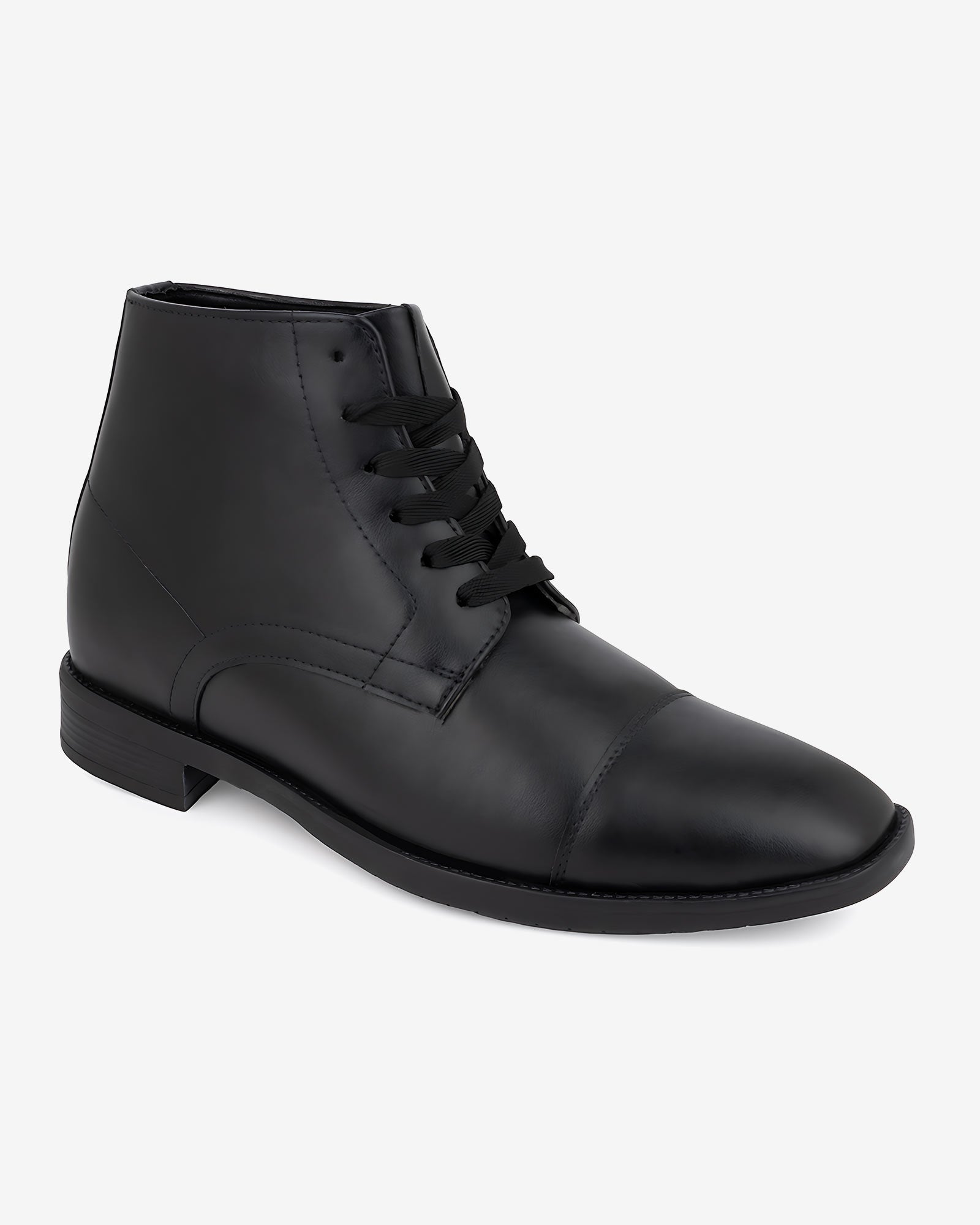 Front angled view of Hitoes Darsel  black elevator formal boots with hidden height boost