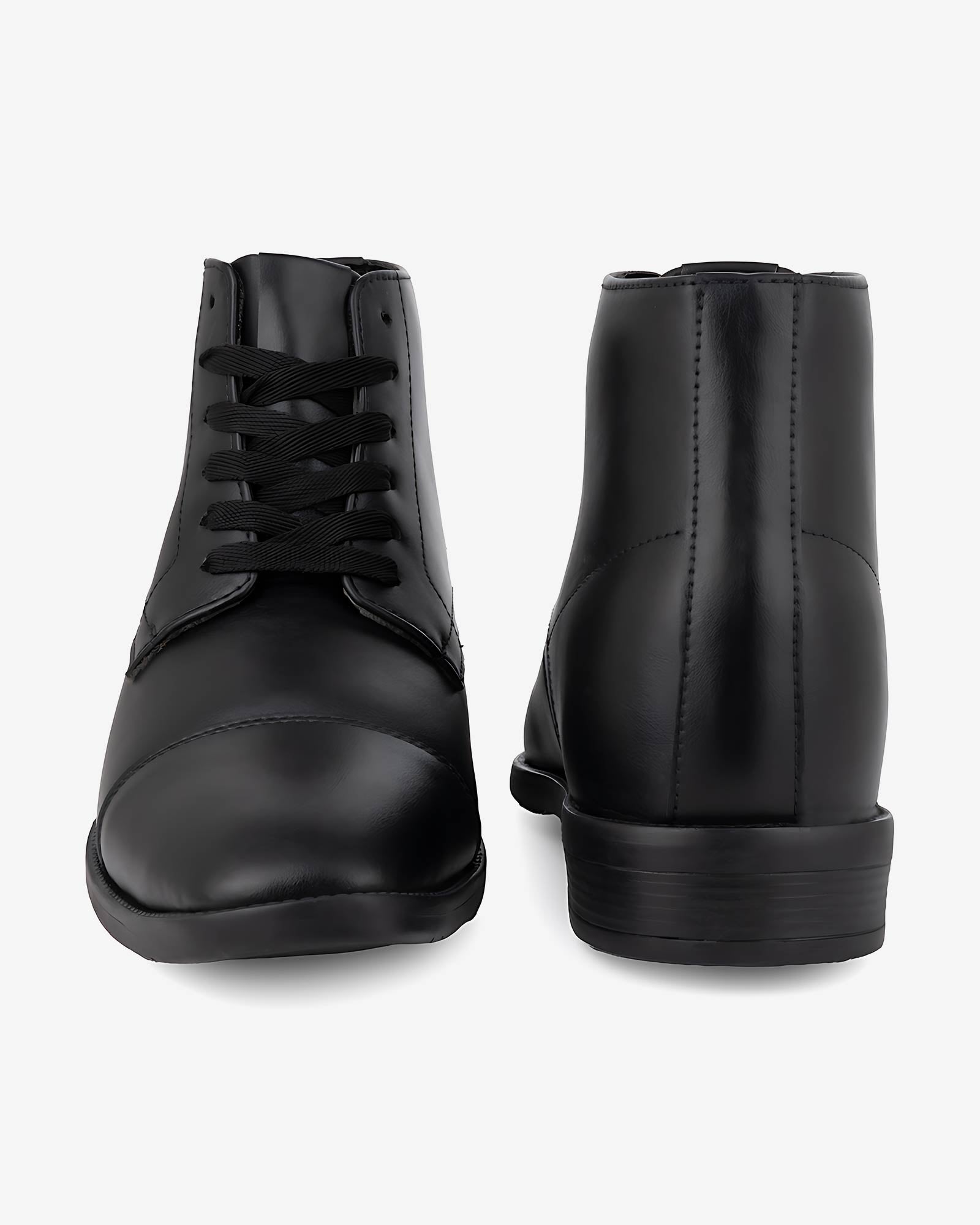 Front and back angles of Hitoes Darsel black height increasing formal boots