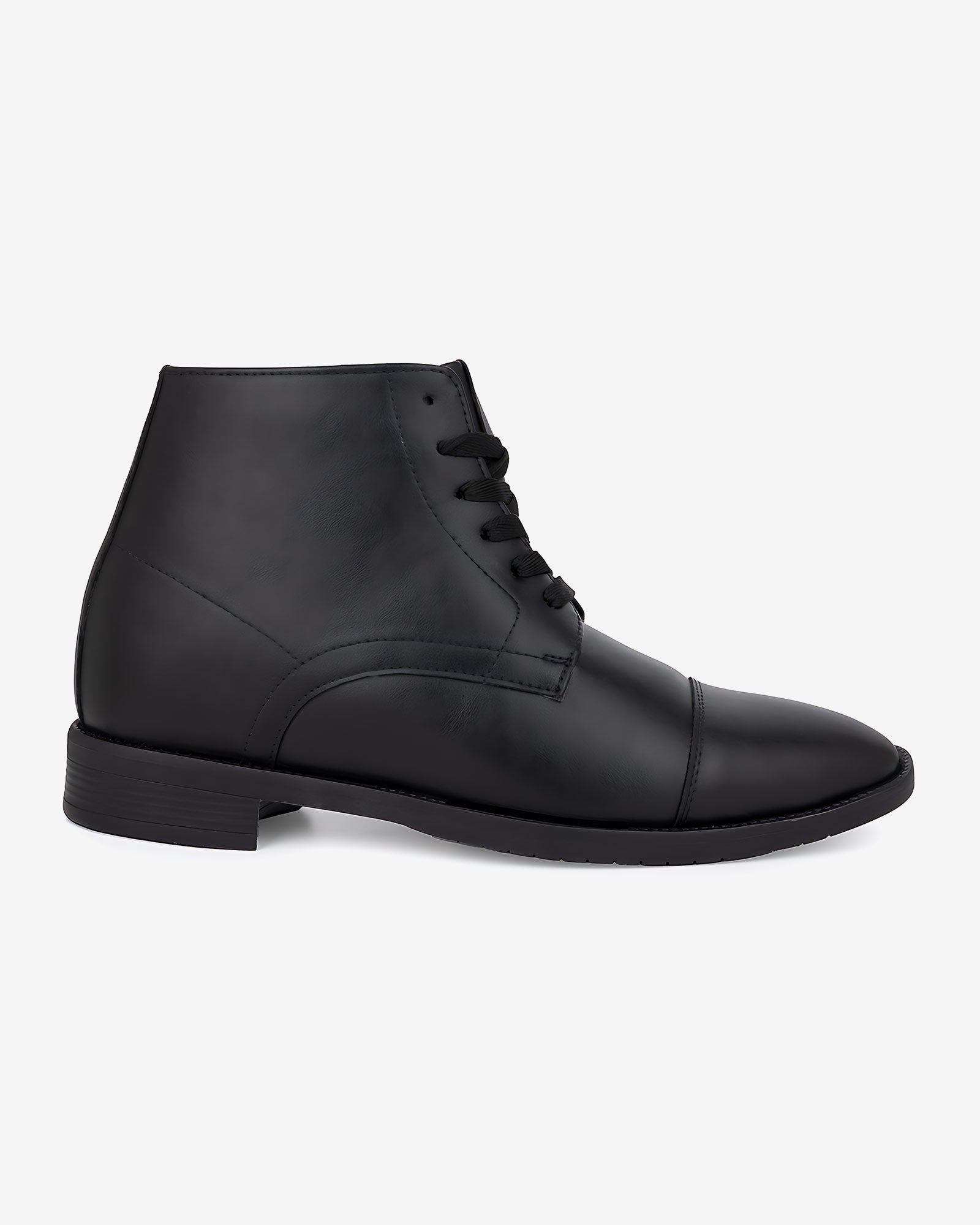 Side view of Hitoes Darsel black height increasing formal boots with hidden 3-inch lift