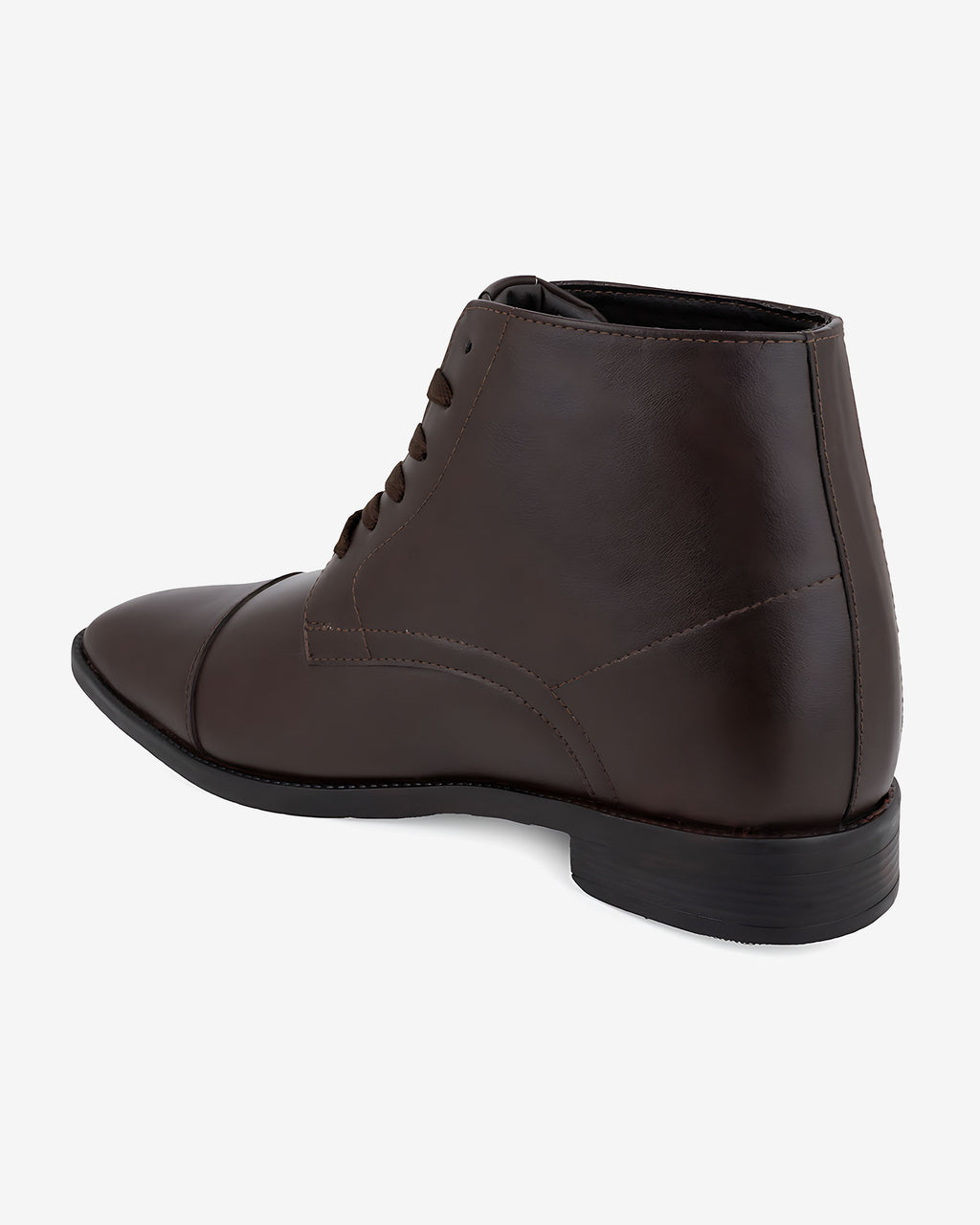 Back angled view of Hitoes Darsel brown formal boots with hidden height lift