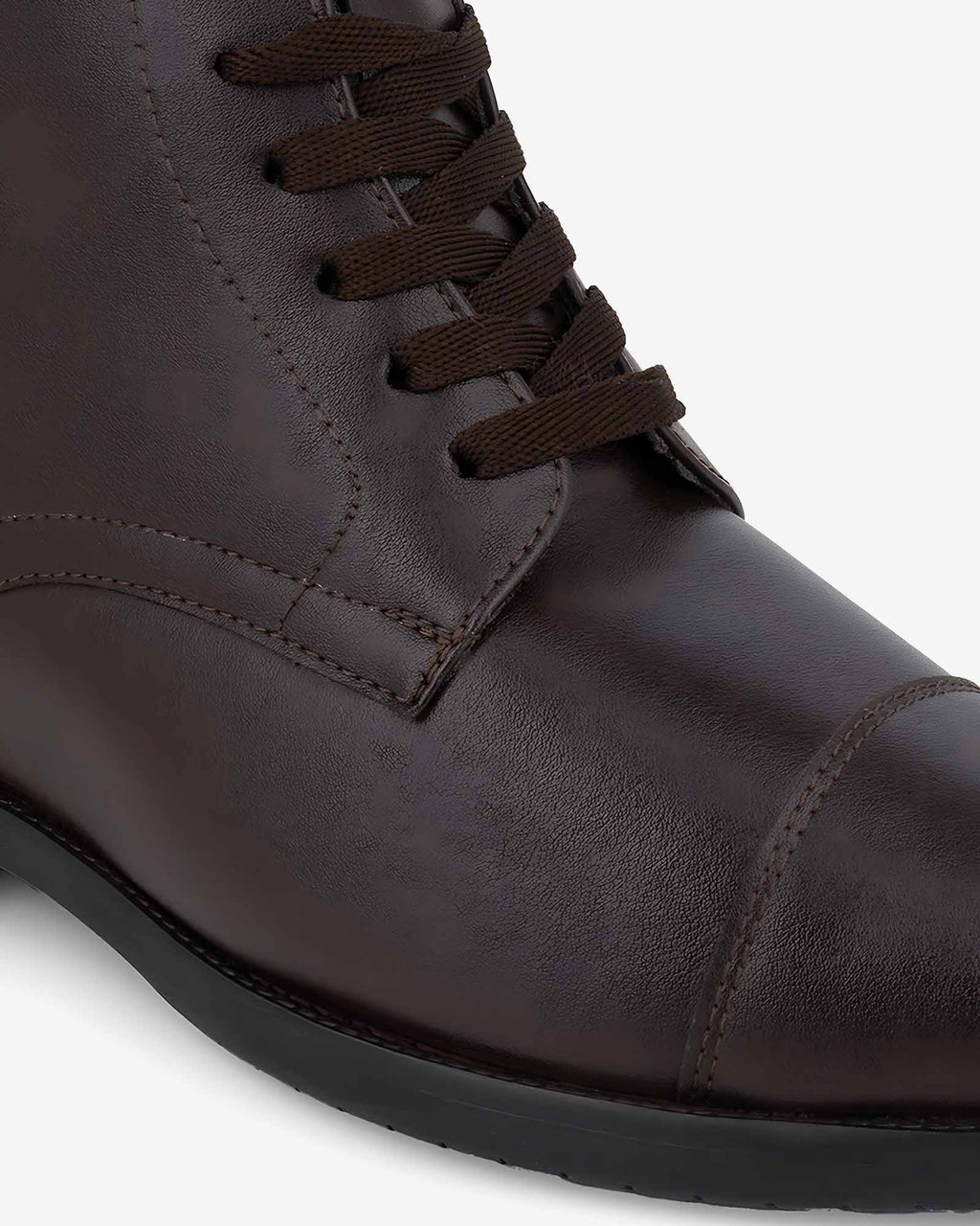 Close-up front view of Hitoes Darsel  brown elevator formal boots with built-in height lift