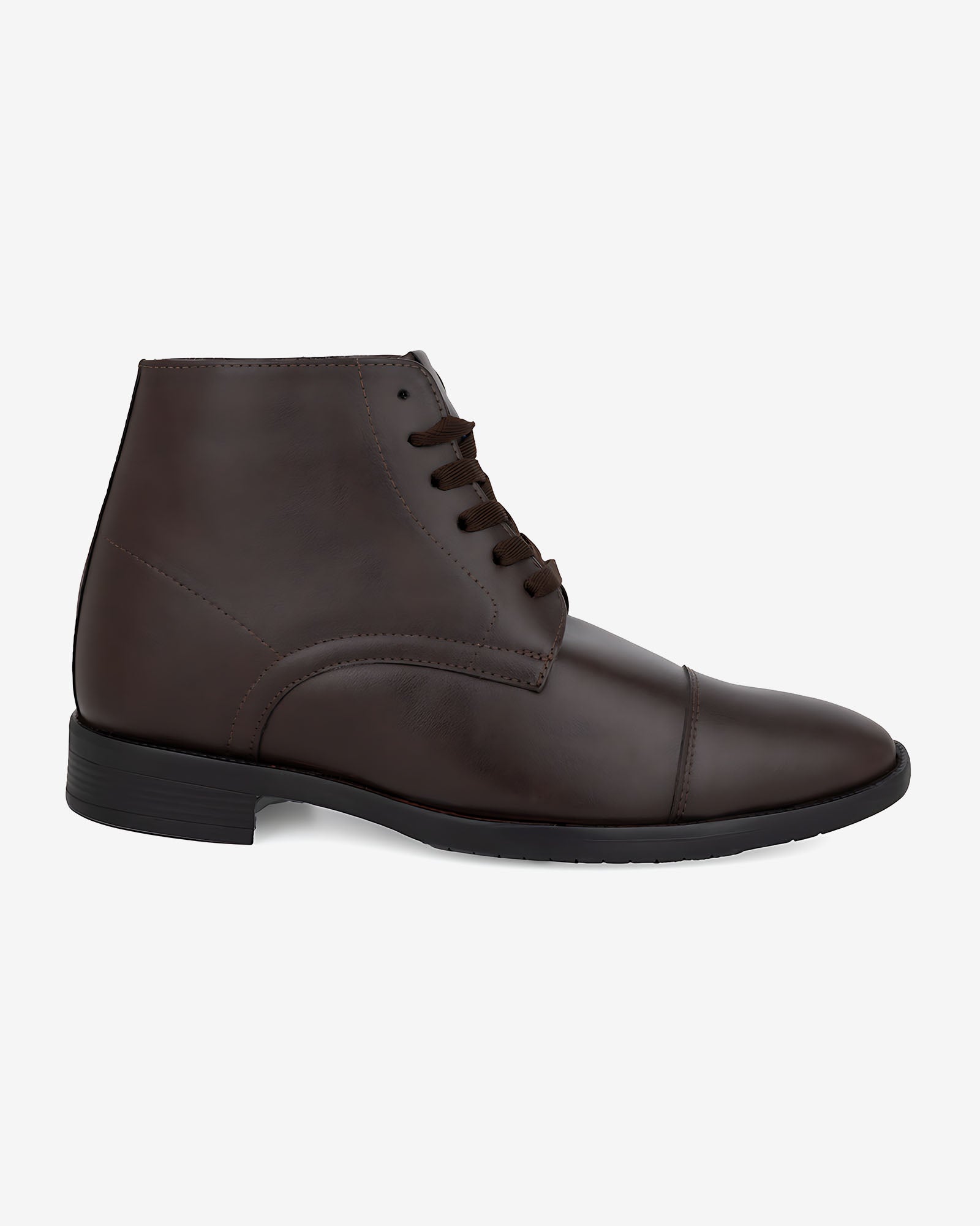 Side view of Hitoes Darsel brown height increasing formal boots with hidden 3-inch lift