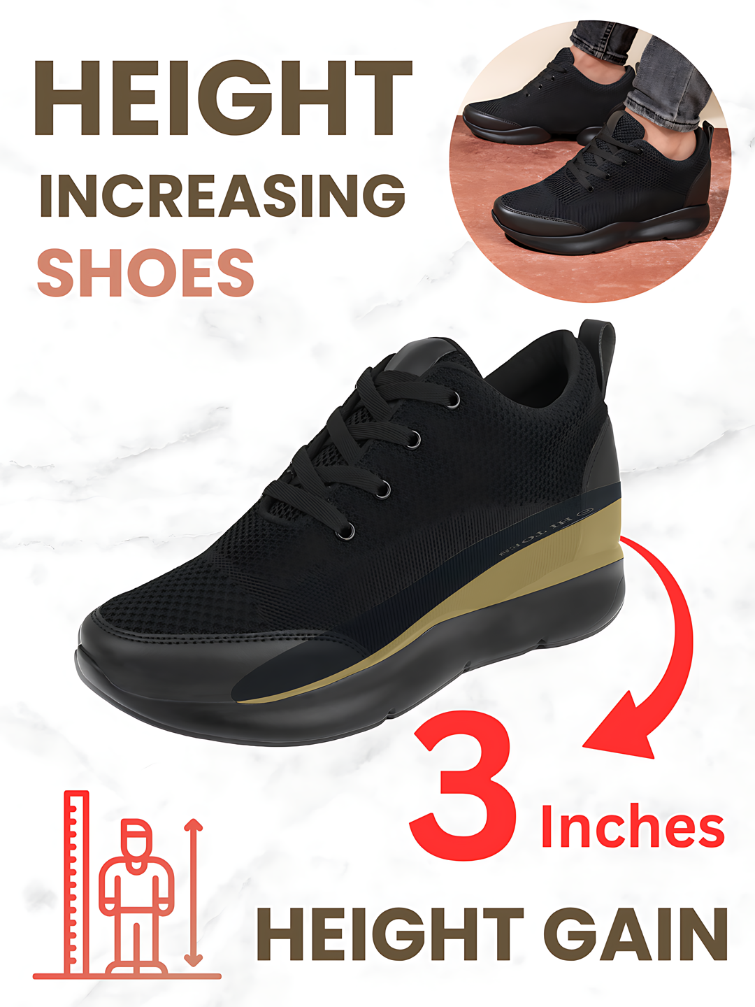 Strym Height Increasing Shoes - Black