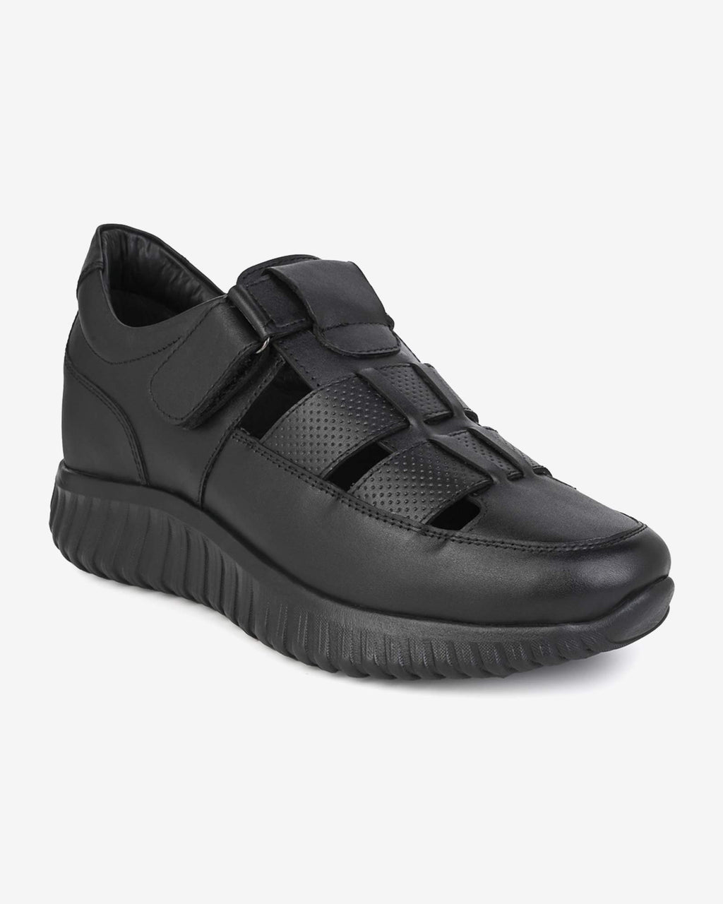 Orelle Premium Leather Height Increasing Sandals - Black