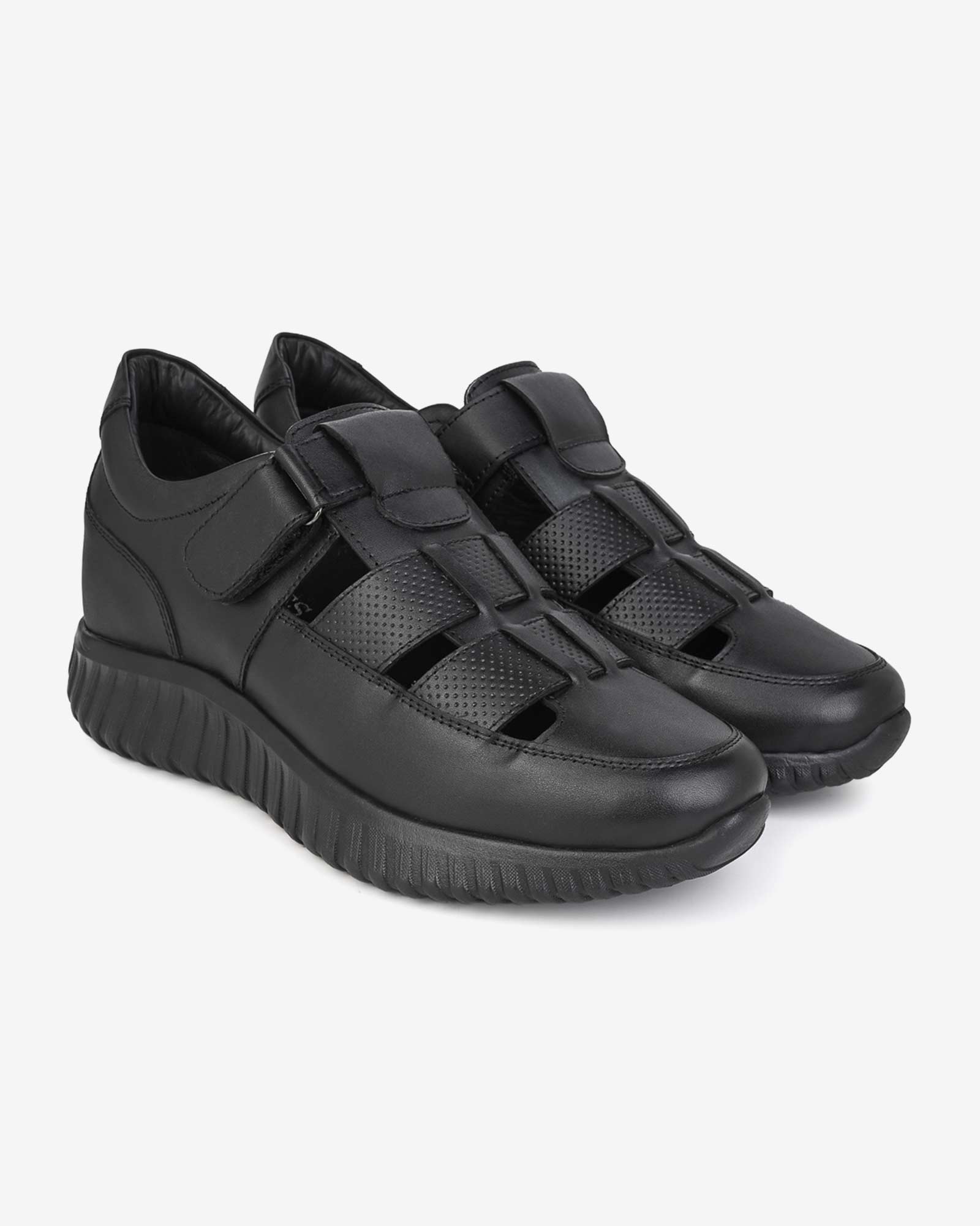 Orelle Premium Leather Height Increasing Sandals - Black