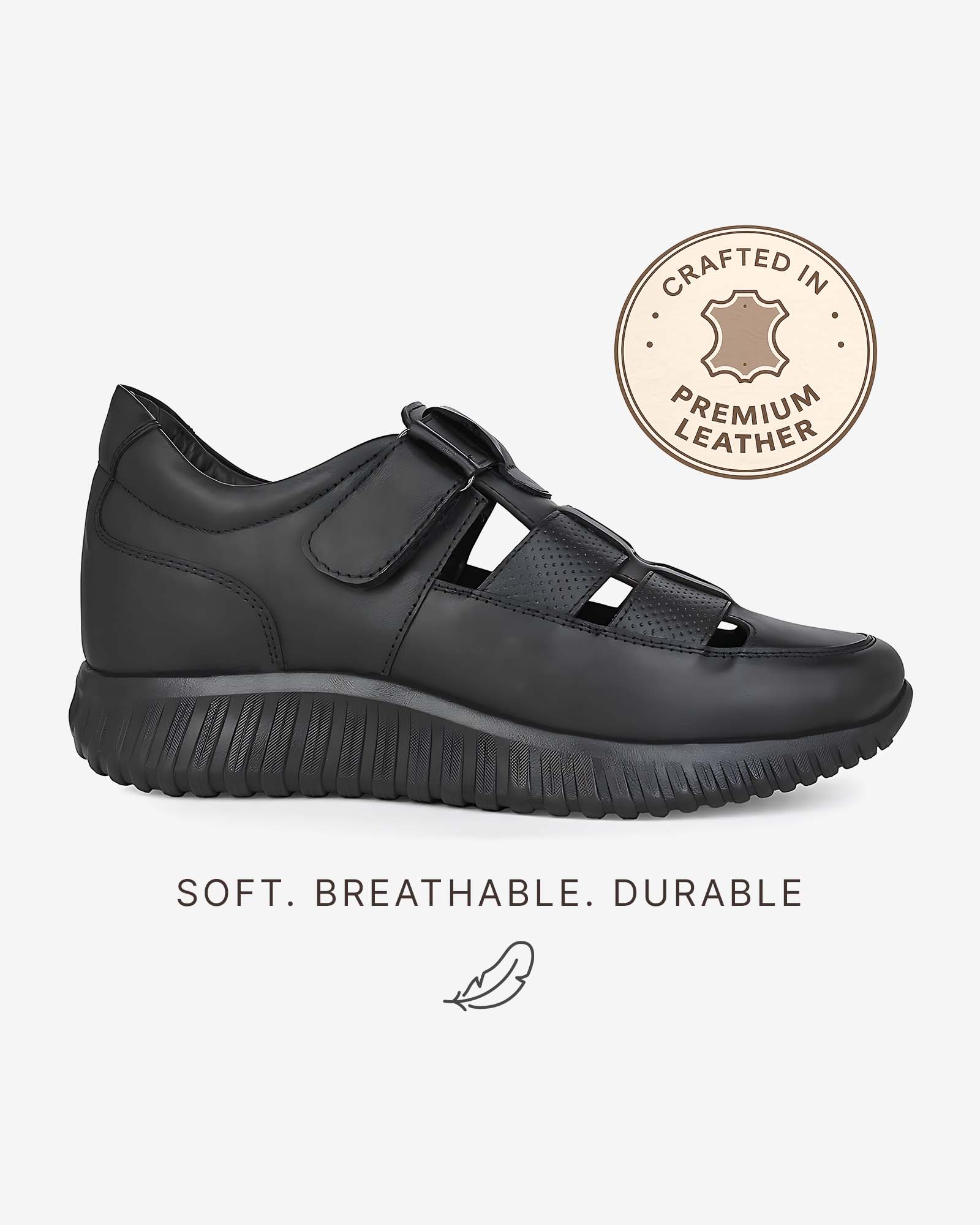 Orelle Premium Leather Height Increasing Sandals - Black