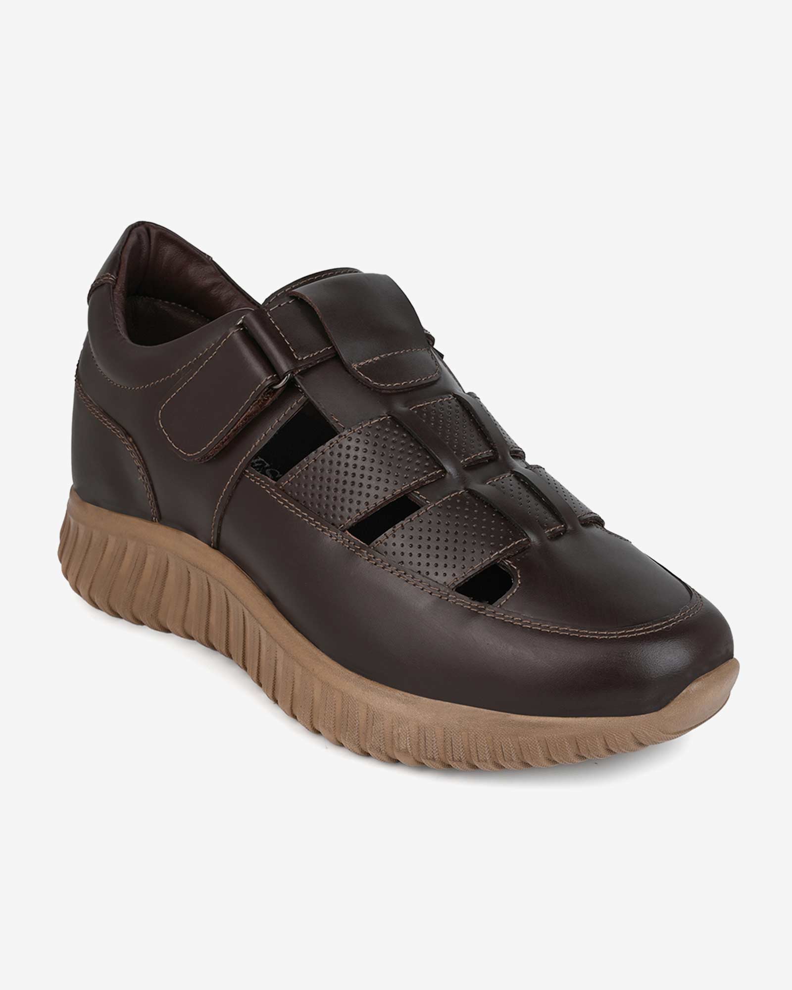 Orelle Premium Leather Height Increasing Sandals - Brown