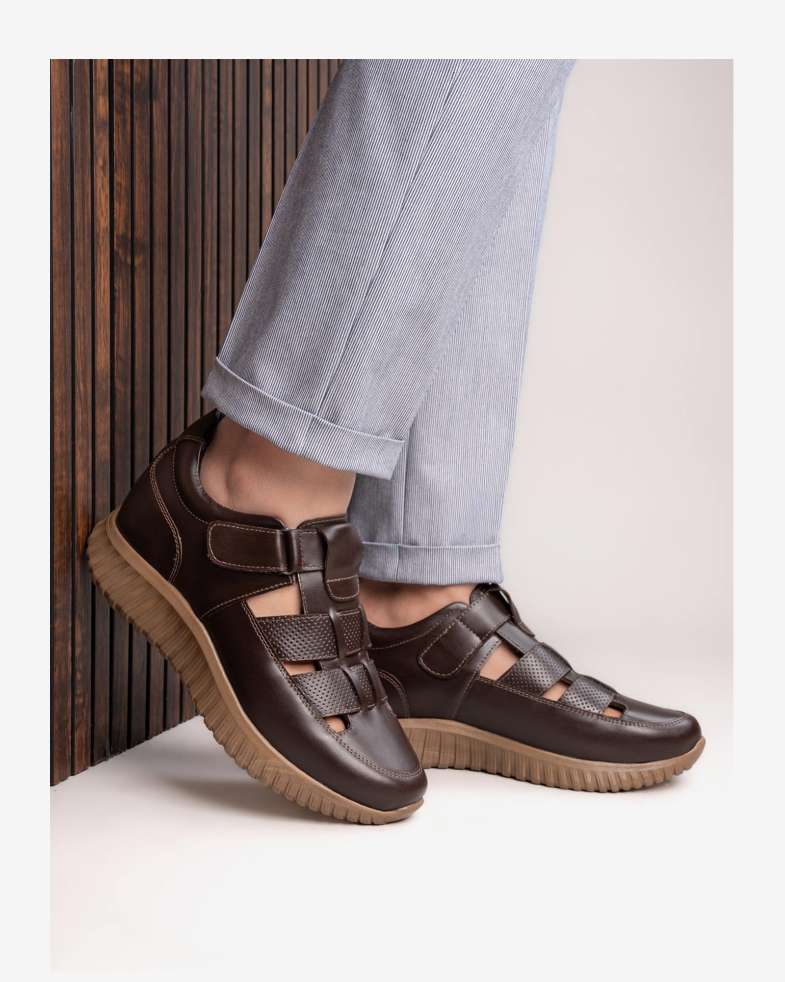 Orelle Premium Leather Height Increasing Sandals - Brown