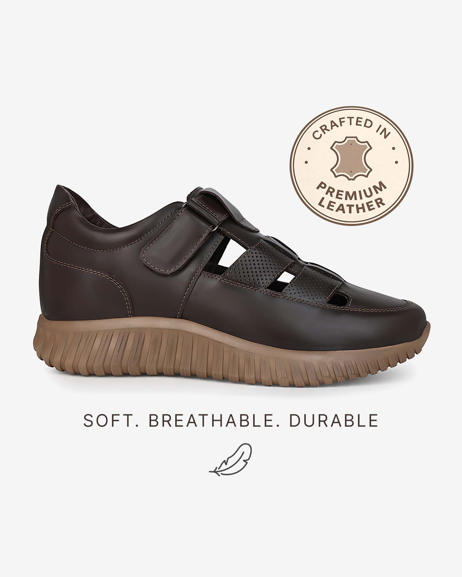 Orelle Premium Leather Height Increasing Sandals - Brown