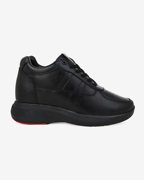 Side view of Hitoes Altix Trio black elevator sneakers with 3-inch hidden height lift