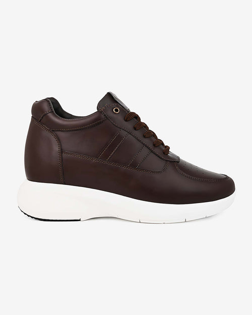 Side view of Hitoes Altix Trio brown elevator sneakers with 3-inch hidden height lift