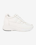 Side view of Hitoes Altix Trio white elevator sneakers with 3-inch hidden height lift