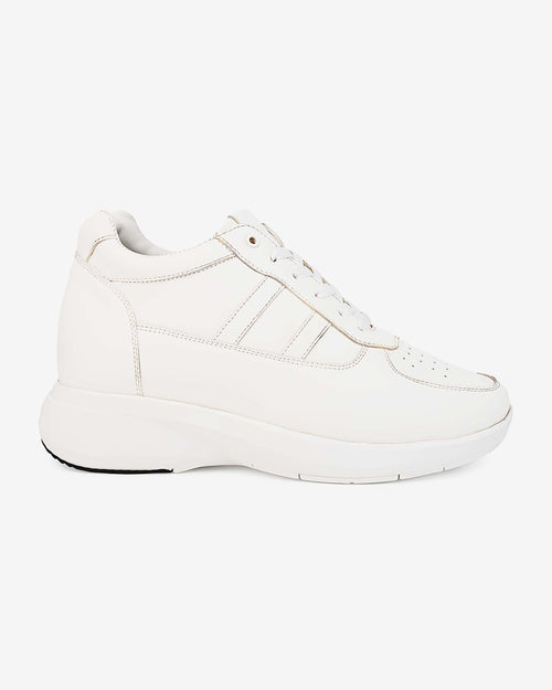 Side view of Hitoes Altix Trio white elevator sneakers with 3-inch hidden height lift