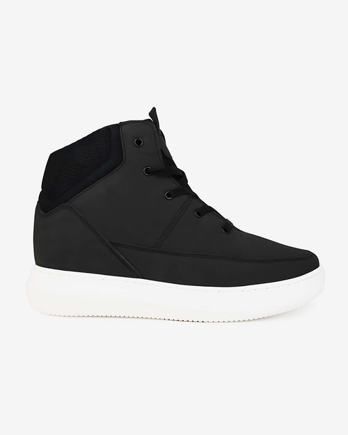 Side view of Hitoes Cavario black elevator sneakers with 3-inch hidden height lift