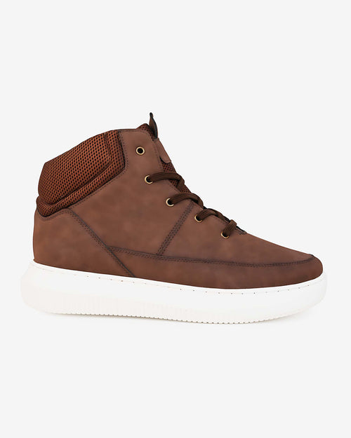 Side view of Hitoes Cavario brown elevator sneakers with 3-inch hidden height lift