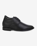 Side view of Hitoes Denaro black formal elevator shoes with hidden height lift
