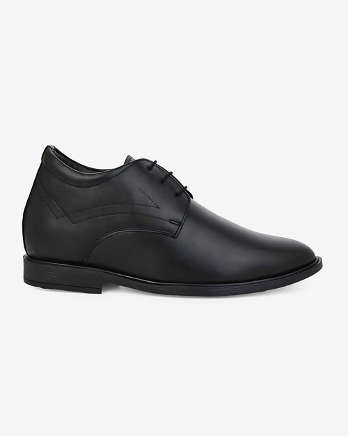 Side view of Hitoes Denaro black formal elevator shoes with hidden height lift