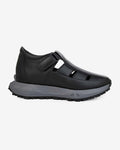 Side view of Hitoes Elevora Air black height increasing sandals with 3 inches hidden lift