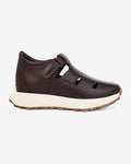Side view of Hitoes Elevora Air brown height increasing sandals with 3 inches hidden lift