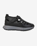 Side view of Hitoes Elevora Airquad black elevator sandals with hidden height lift