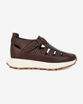 Side view of Hitoes Elevora Airquad brown elevator sandals with hidden height lift