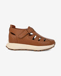 Side view of Hitoes Elevora Airquad tan elevator sandals with hidden height lift