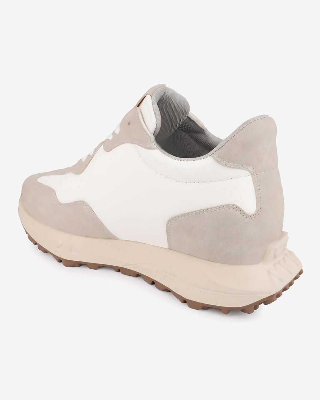 Back angled view of Hitoes Orren beige and white sneakers with 3 inches hidden height boost