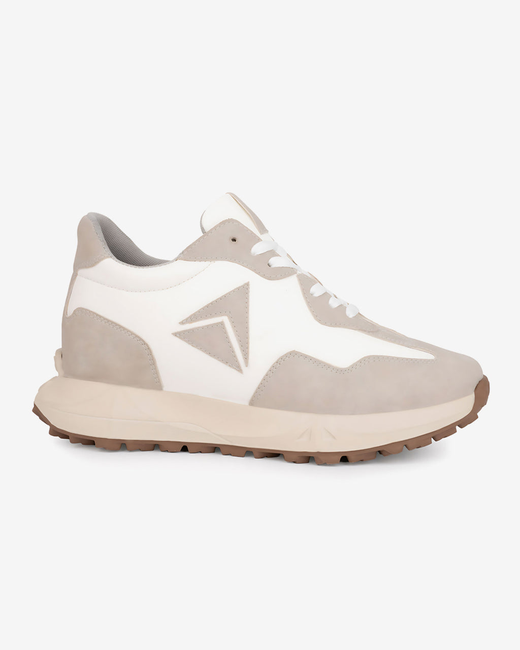 Side view of Hitoes Orren beige and white elevator sneakers with 3-inch hidden height lift