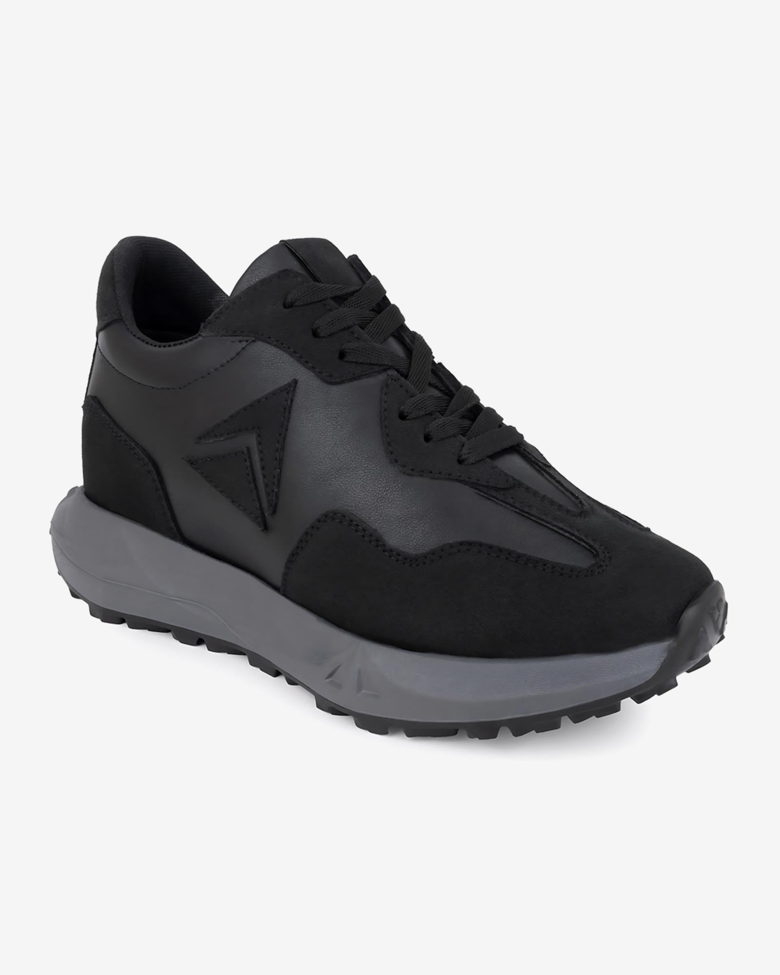 Front angled view of Hitoes Orren black height increasing sneakers with hidden lift
