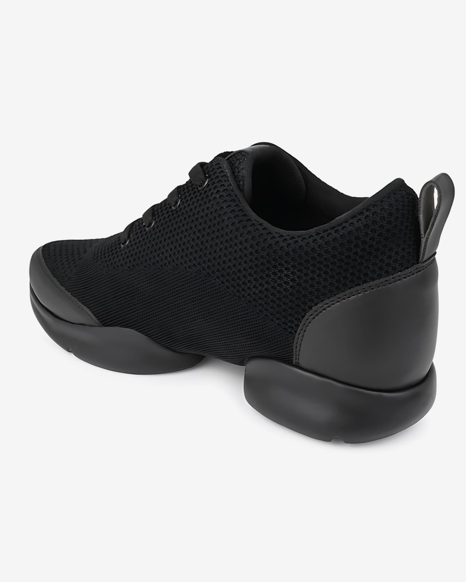 Back angled view of Hitoes Strym black shoes with hidden height lift