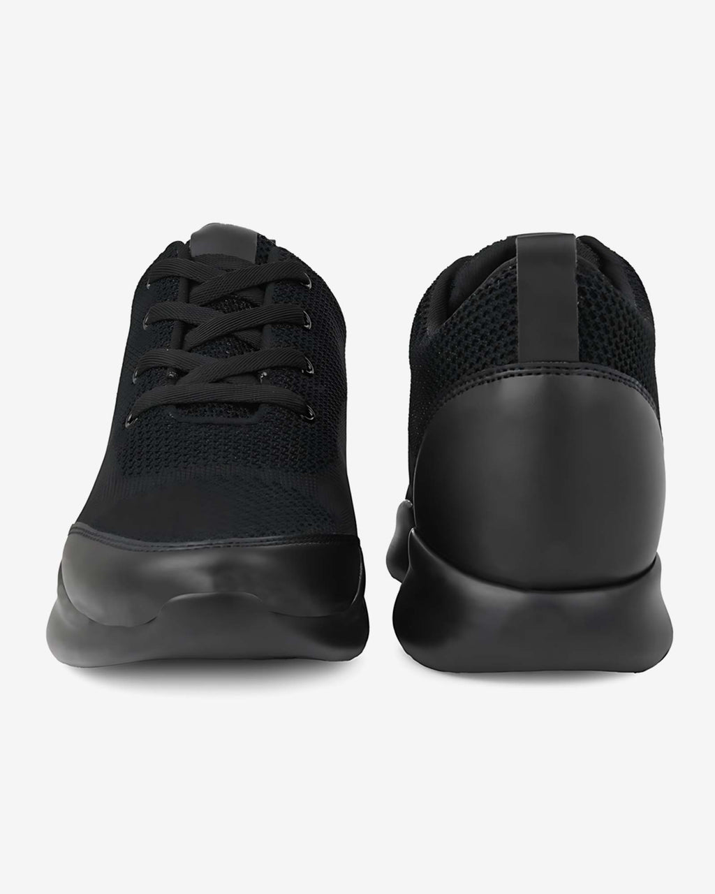 Front and back angles of Hitoes Strym black height increasing shoes