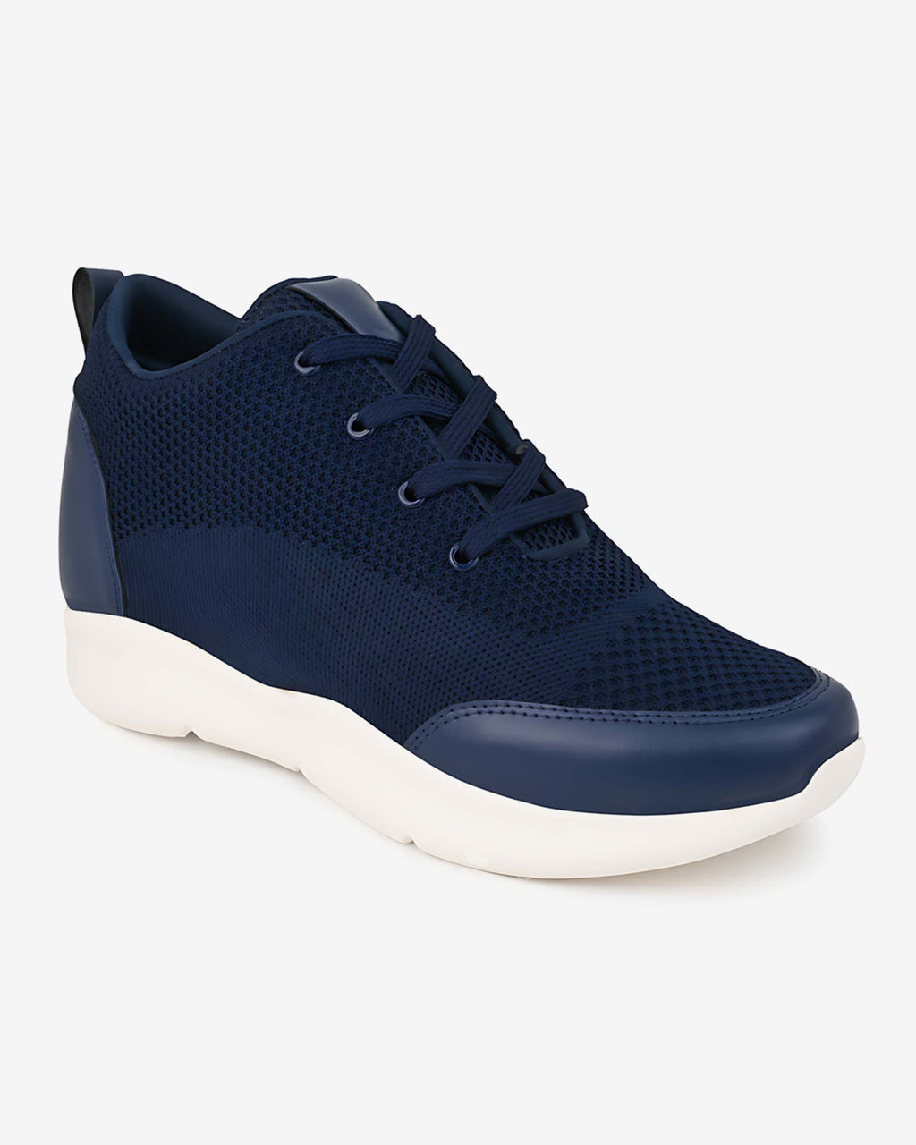 Front angled view of Hitoes Strym blue elevator shoes with hidden height boost