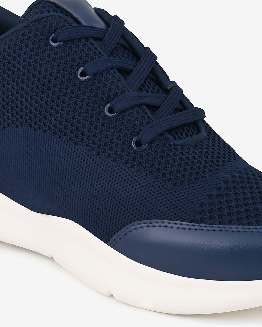 Close-up front view of Hitoes Strym blue elevator shoes with built-in height boost