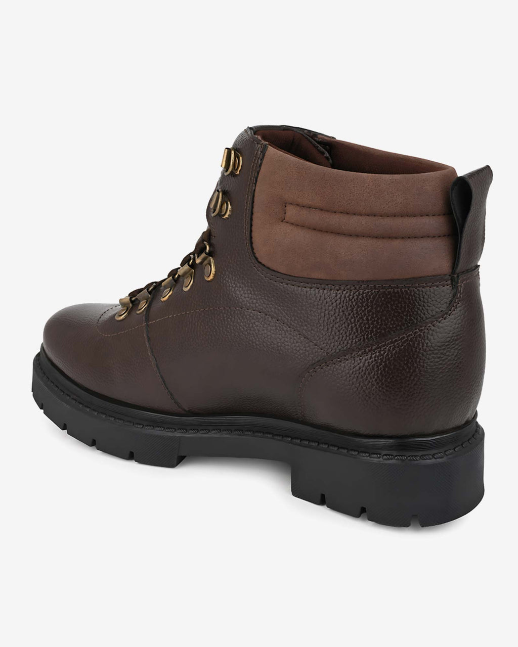 Back angled view of Hitoes Troxxon brown boots with hidden height lift