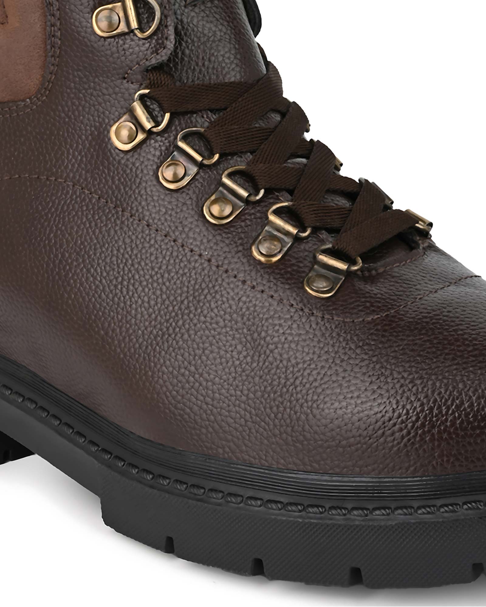 Close-up front view of Hitoes Troxxon brown elevator boots with built-in height lift
