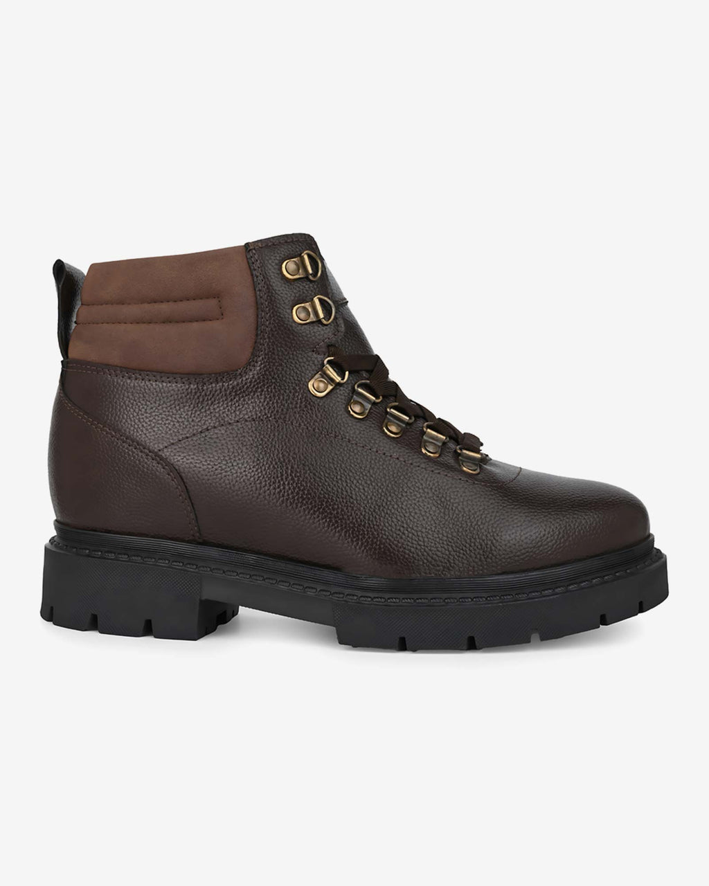 Side view of Hitoes Troxxon brown height increasing boots with hidden 3-inch lift