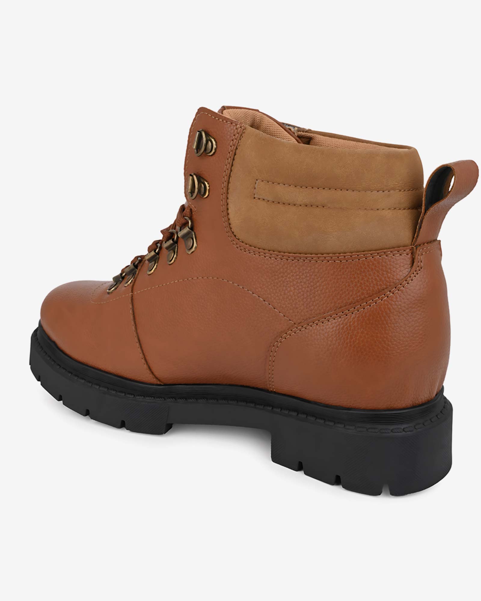 Back angled view of Hitoes Troxxon tan boots with hidden height lift