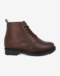 Side view of Hitoes Uptera brown height increasing boots with hidden 3-inch lift