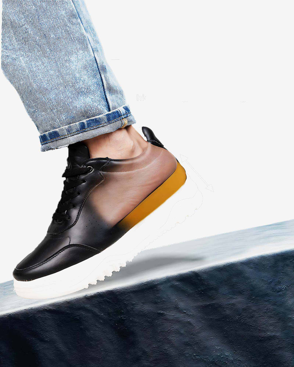 Showcase product view of Hitoes Zyft Classic black height lift sneakers with internal elevation