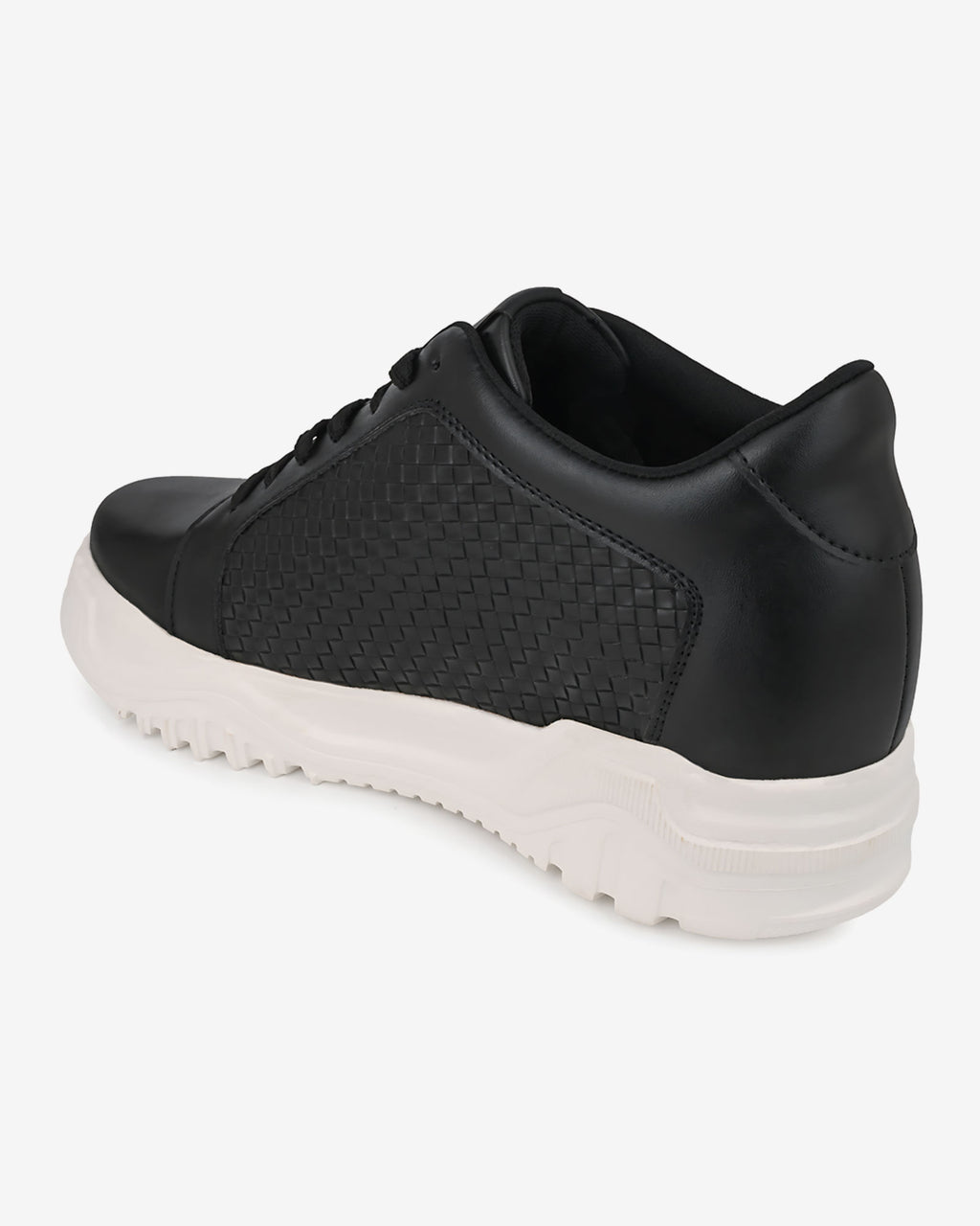 Back angled view of Hitoes Zyft Matrix black sneakers with 3 inches hidden height lift