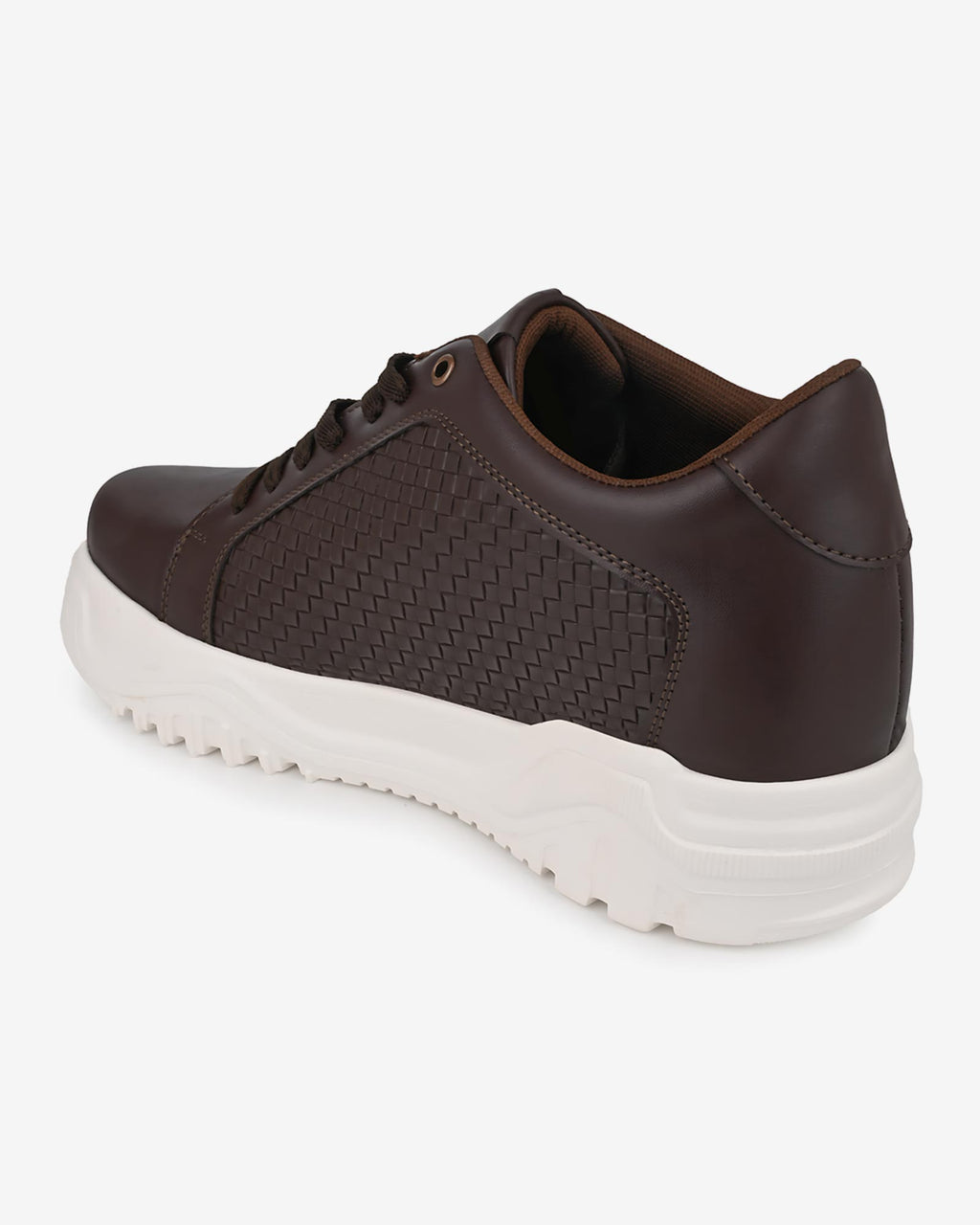 Back angled view of Hitoes Zyft Matrix brown sneakers with 3 inches hidden height lift