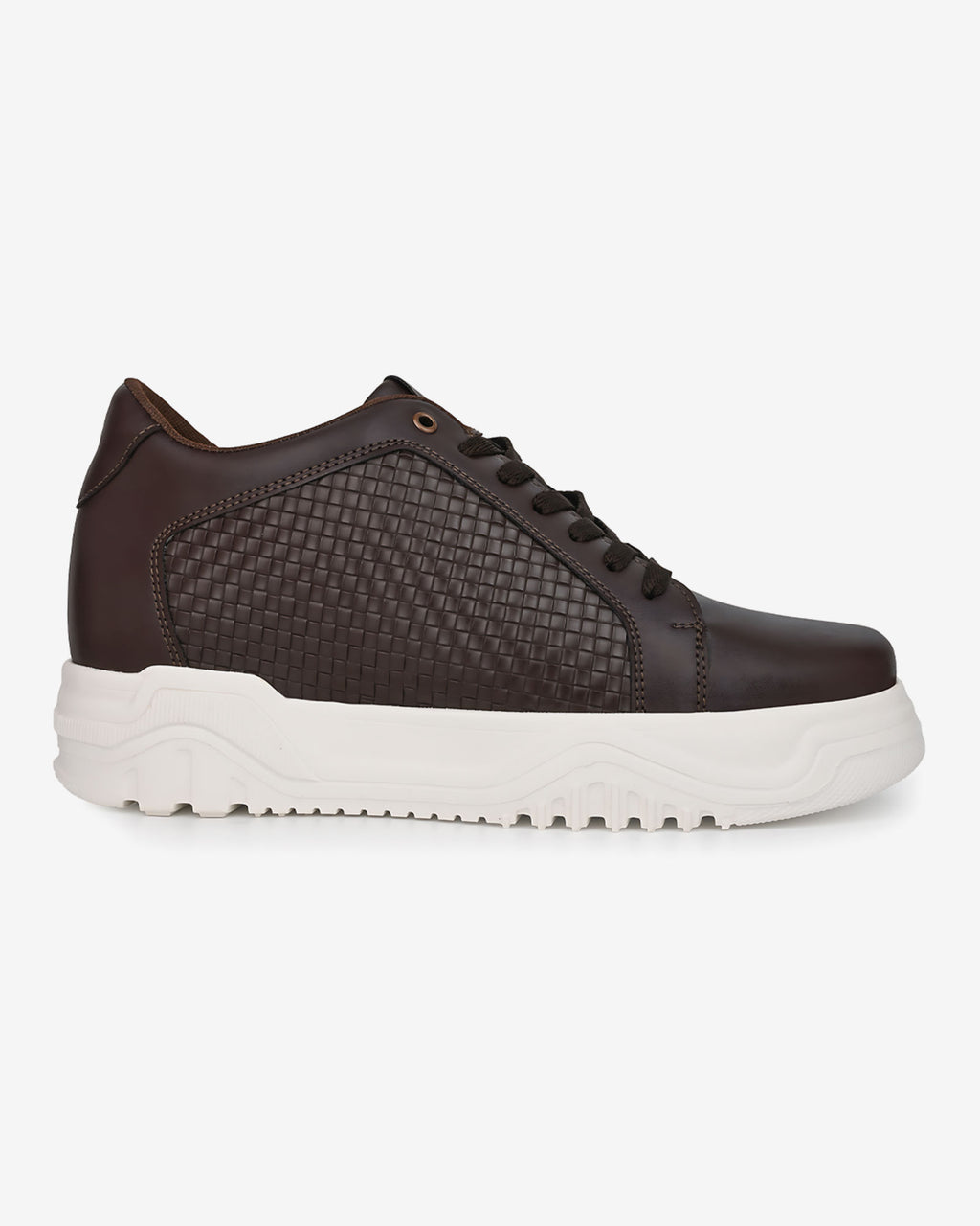 Side view of Hitoes Zyft Matrix brown height increasing sneakers with 3-inch hidden lift