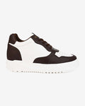 Side view of Hitoes Zyft Vibes brown and white elevator sneakers with 3-inch hidden height lift